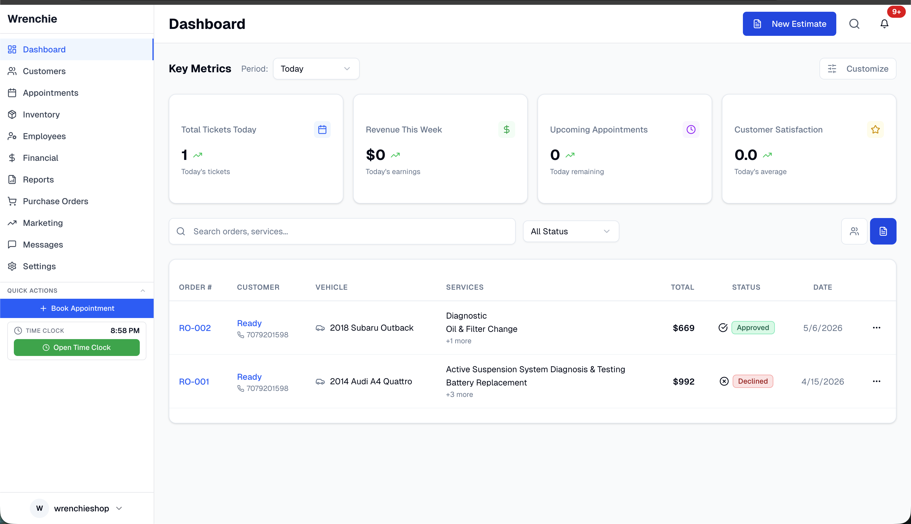 Wrenchie Dashboard